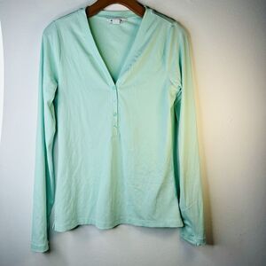 Athleta Uptempo Mint Green Ribbed Henley Long Sleeve‎ Shirt  Medium